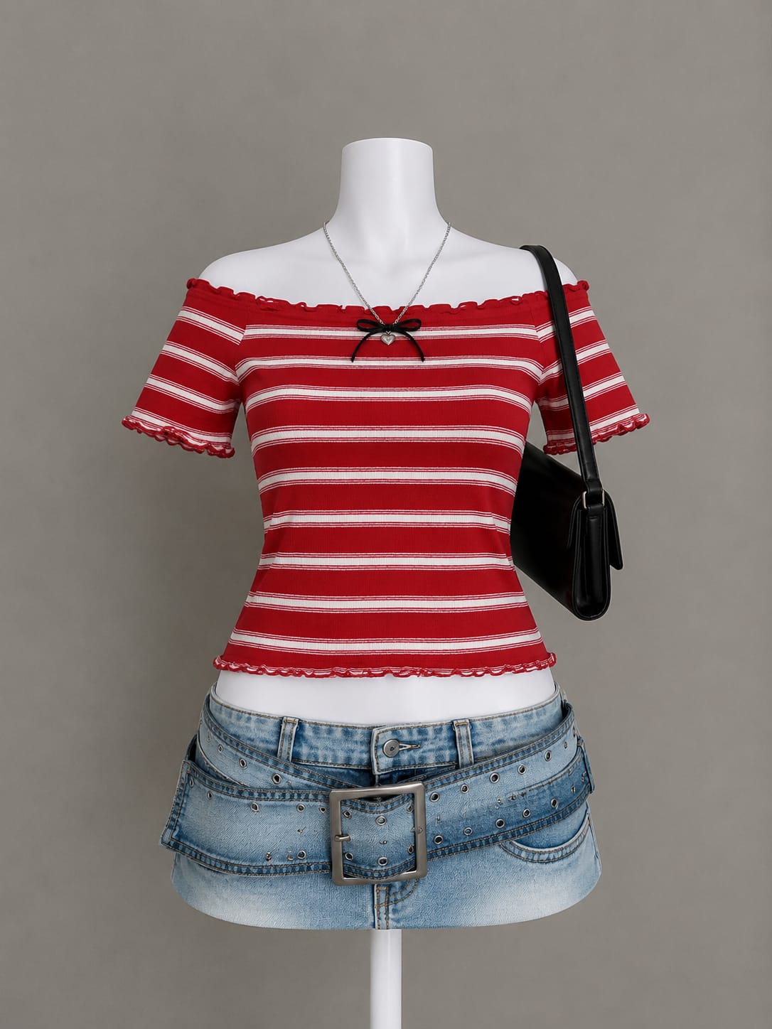Red White Striped Off-Shoulder Top