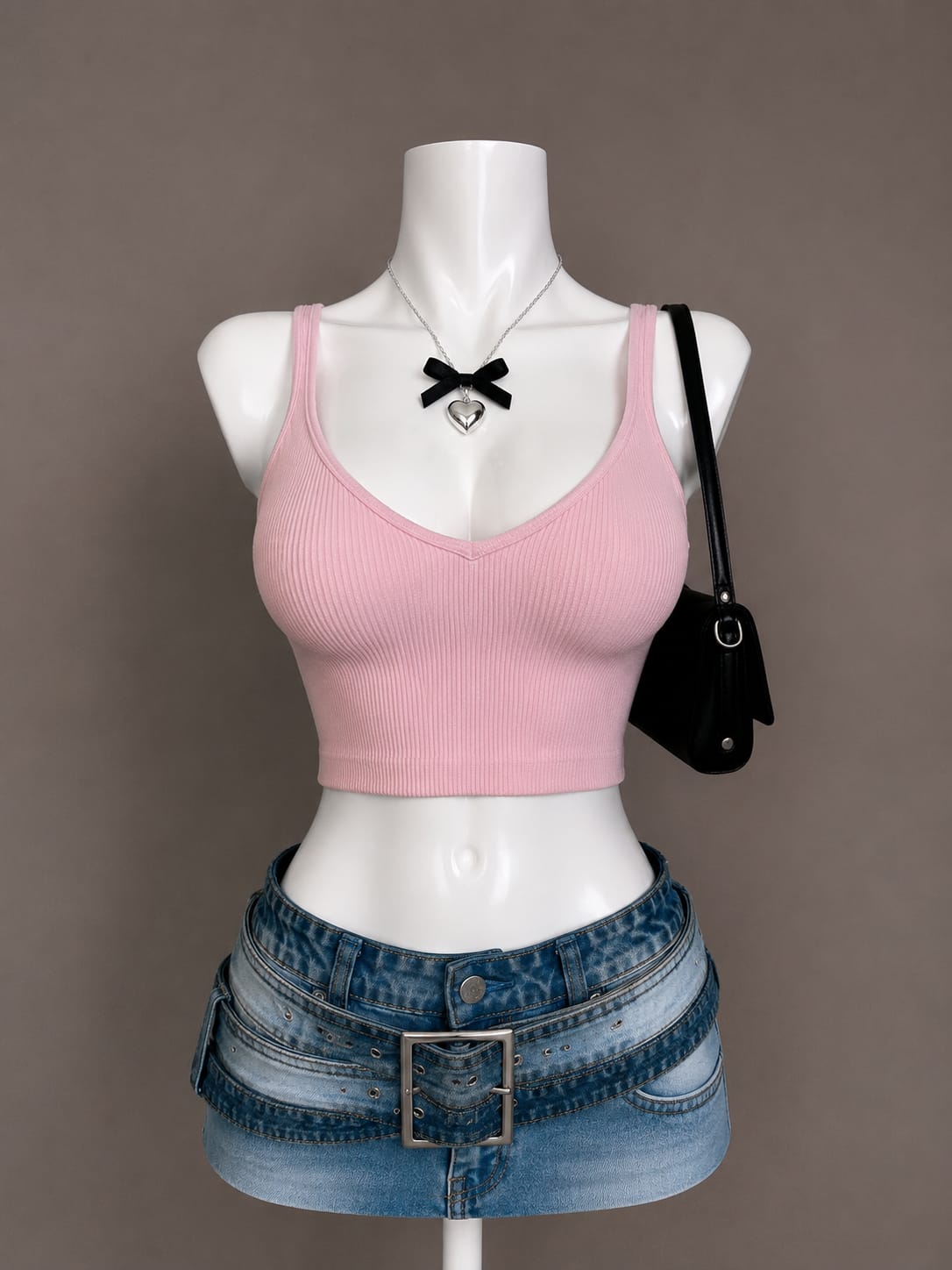 Pink Ribbed Crop Tank Top