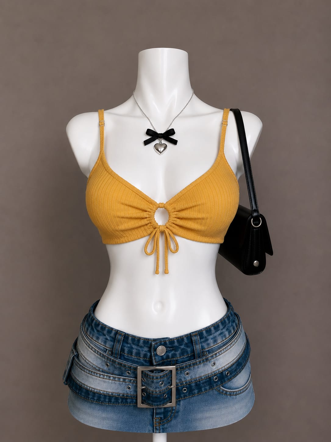 Mustard Ring Detail Crop Top