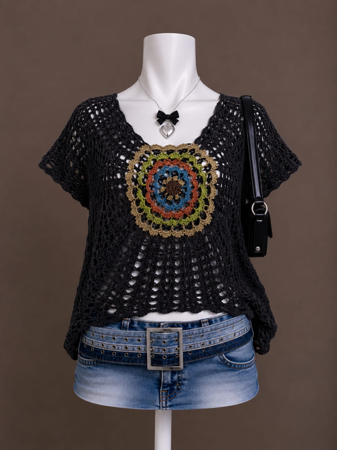 Black Crochet Floral Top