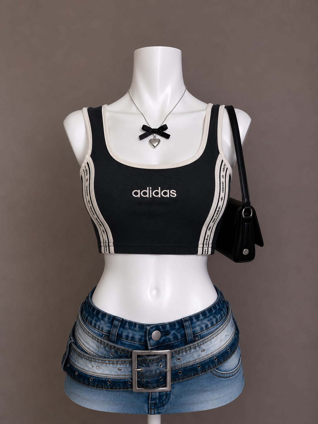 Black Contrast Trim Crop Tank Top