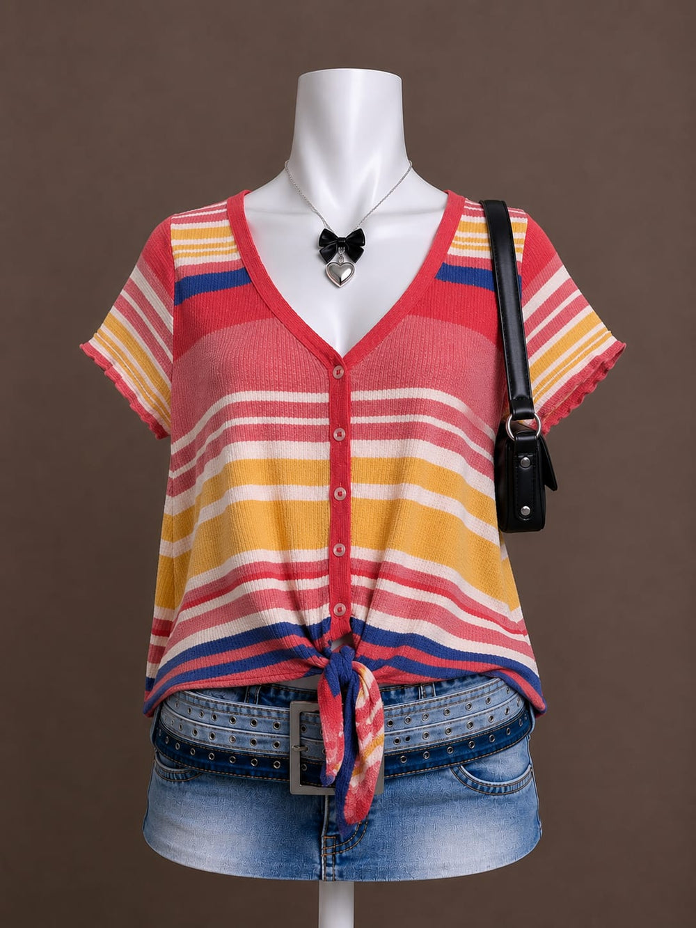 Multi-Color Striped Tie-Front Top