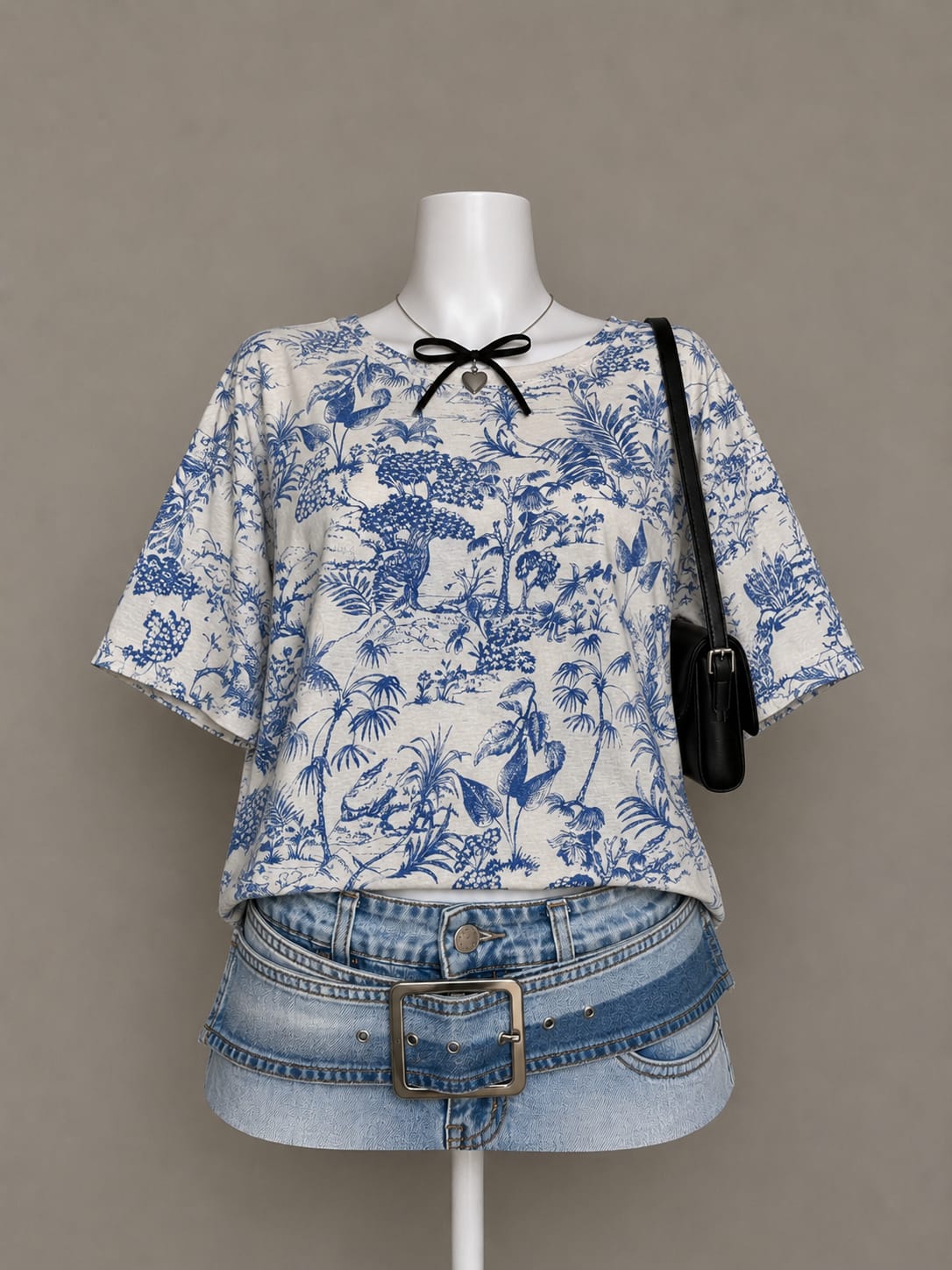 Blue and White Printed T-Shirt