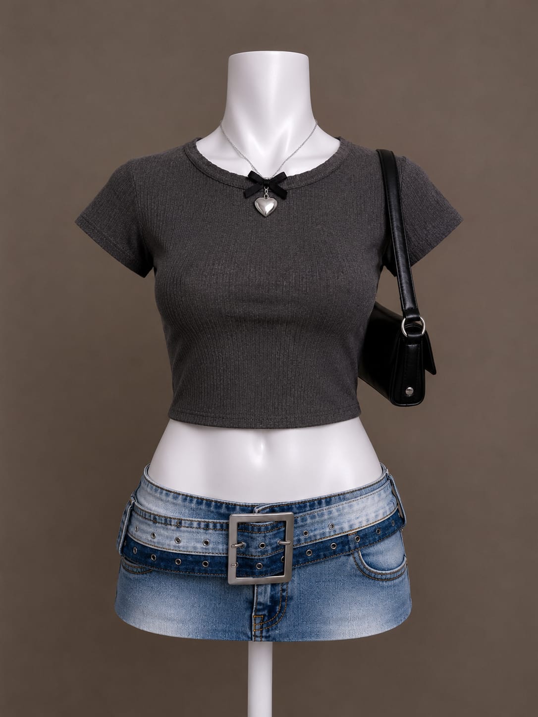 Charcoal Ribbed Crop Top