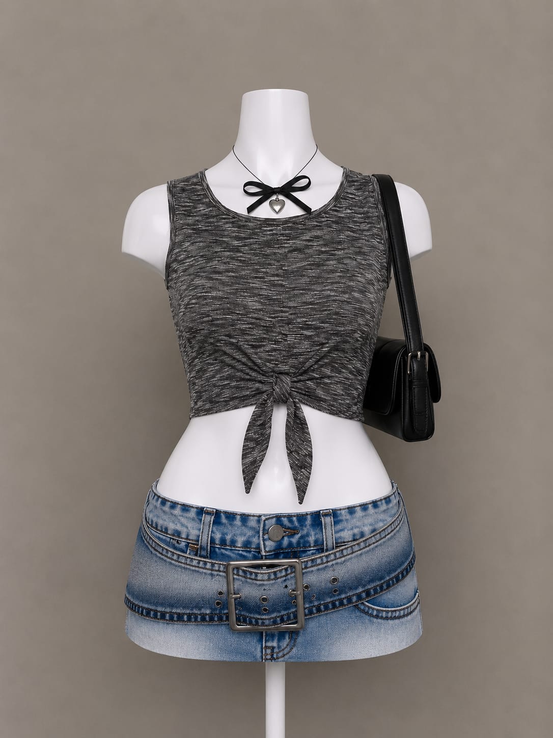 Charcoal Tie-Front Tank Top