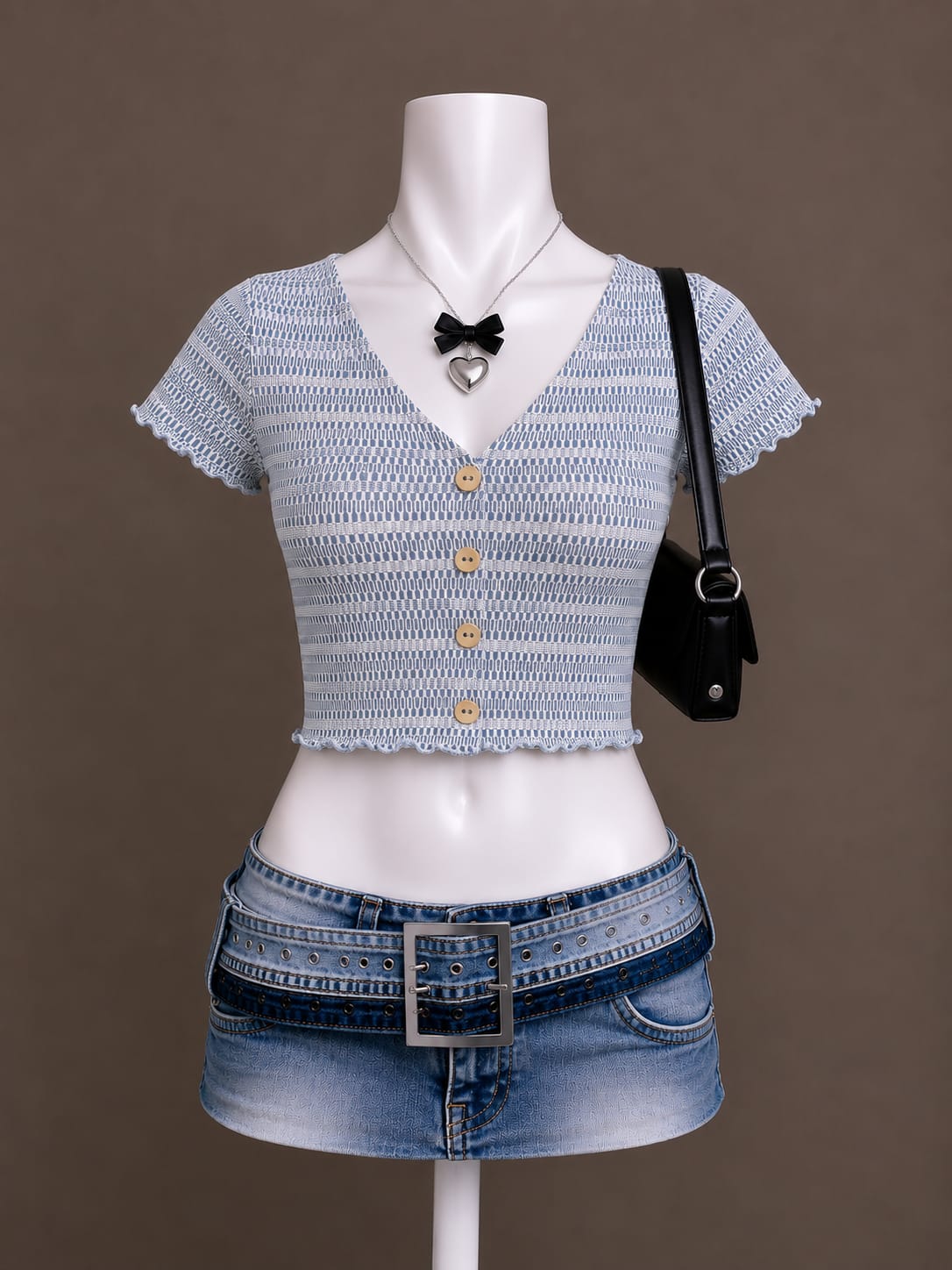 Light Blue Button-Front Crop Top