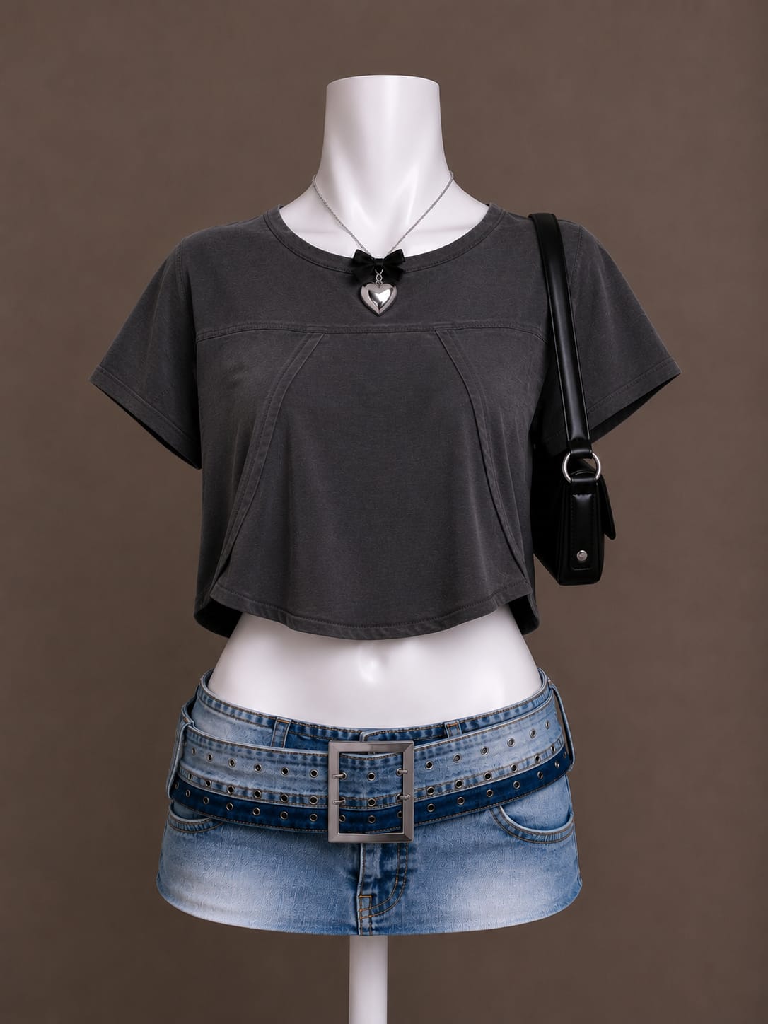 Charcoal Seam-Detail Crop Top