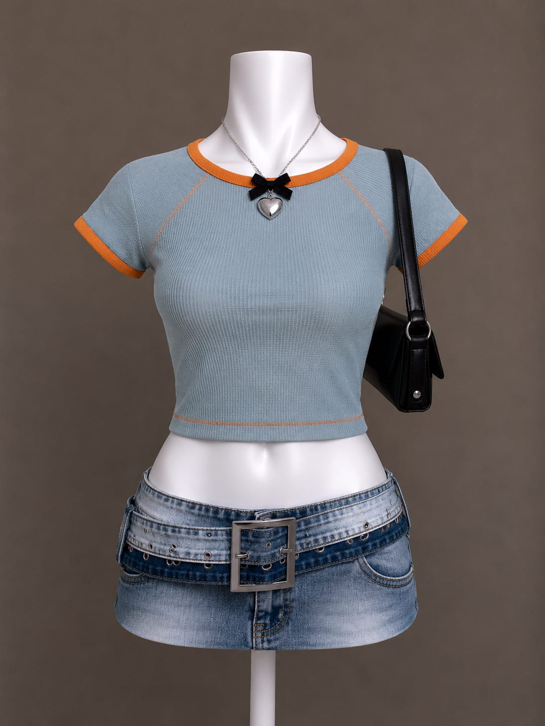 Blue Orange-Trim Crop Top