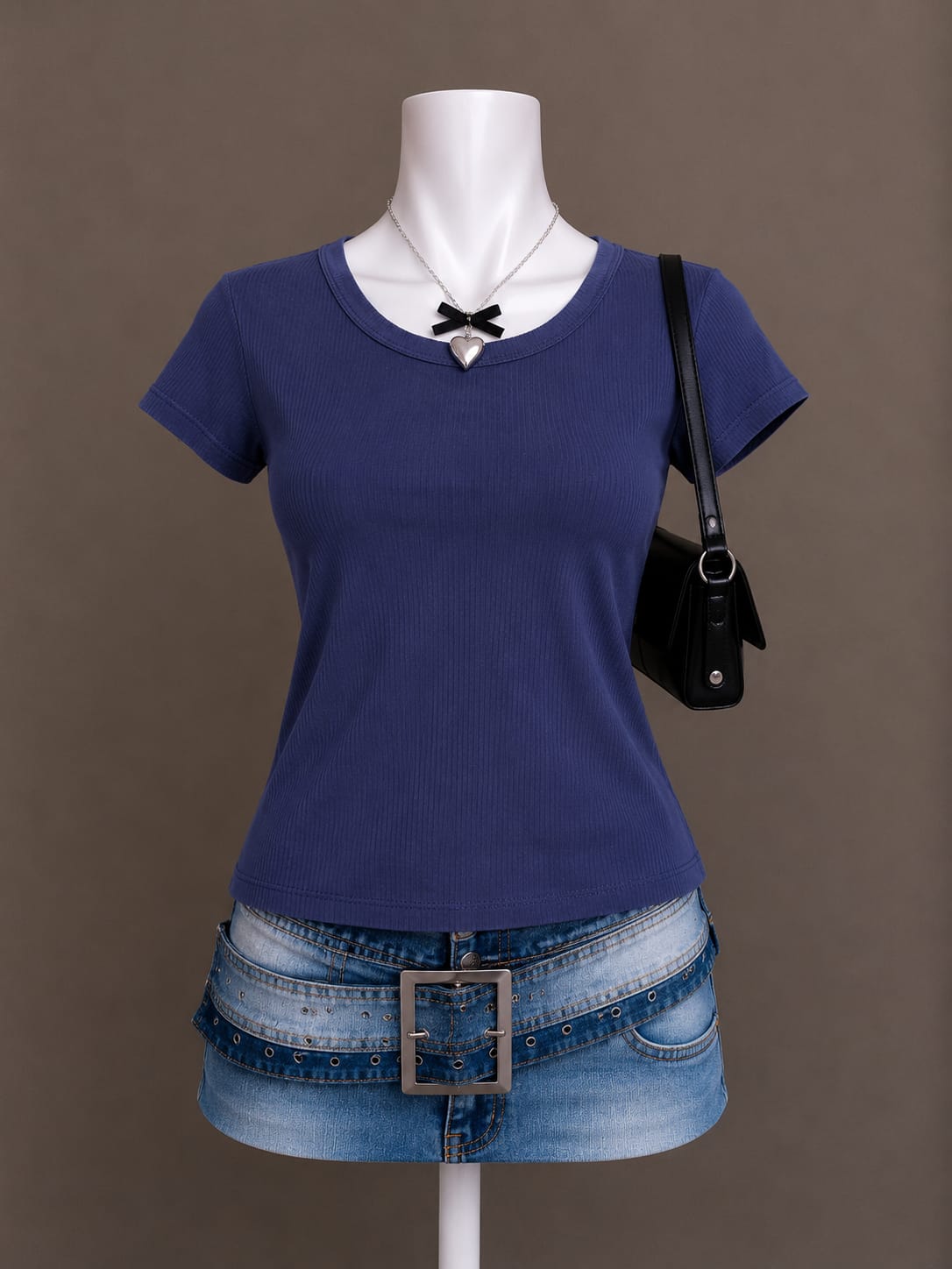 Navy Ribbed T-Shirt