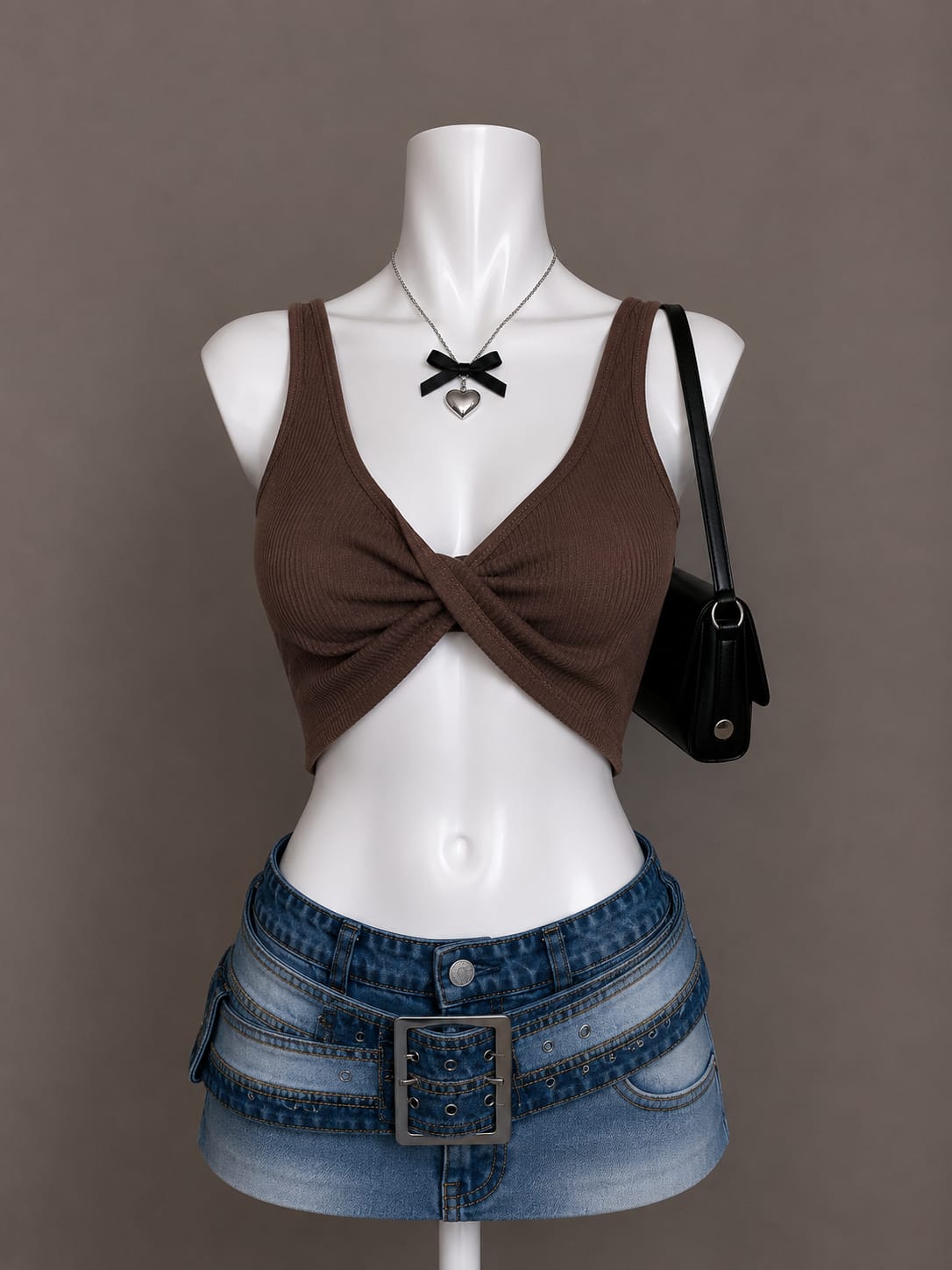 Brown Twist-Front Crop Top