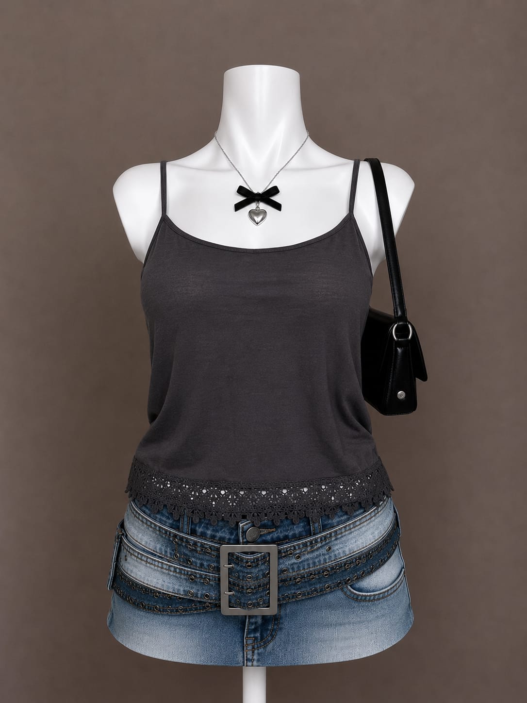 Charcoal Crochet-Hem Camisole