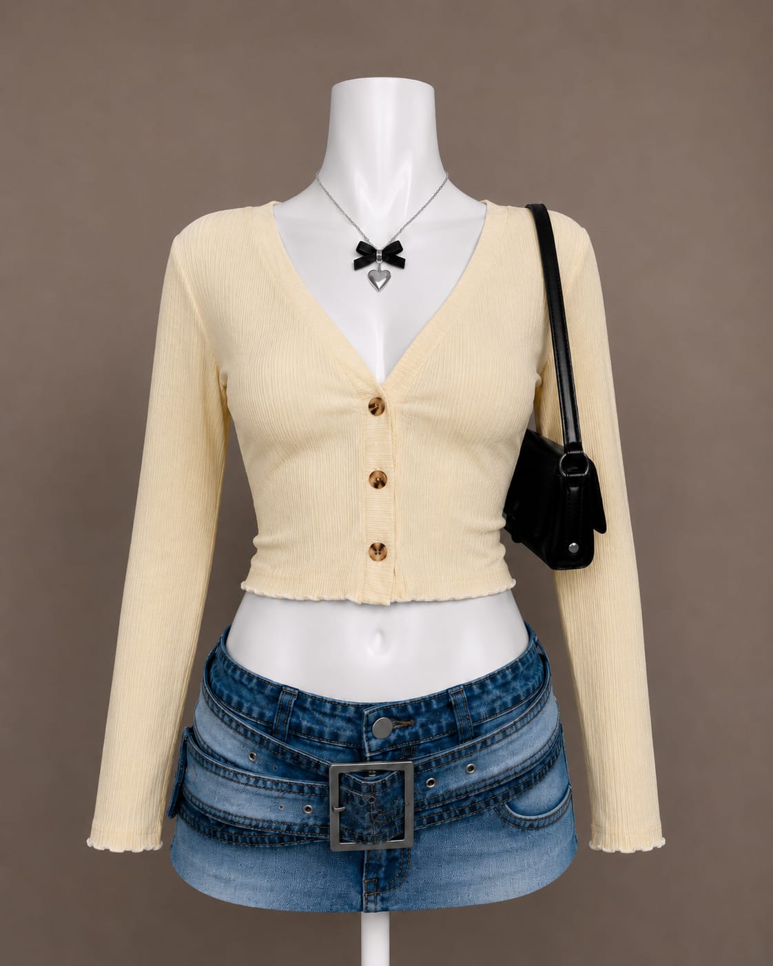 Cream Button-Front Cardigan Top