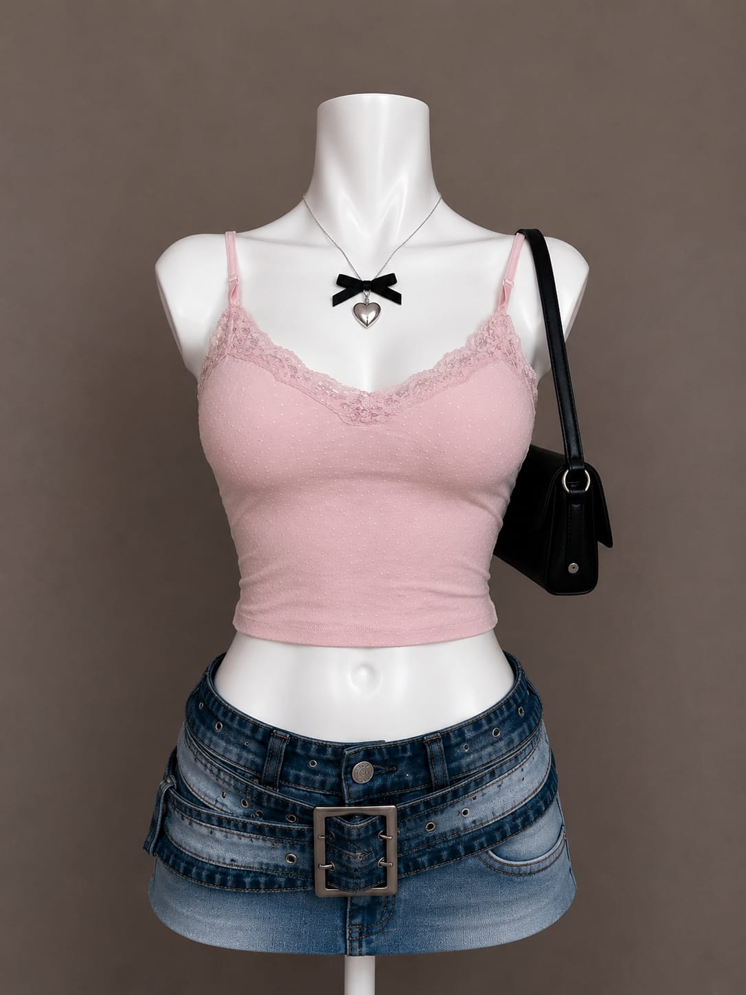 Pink Lace-Trim Crop Camisole