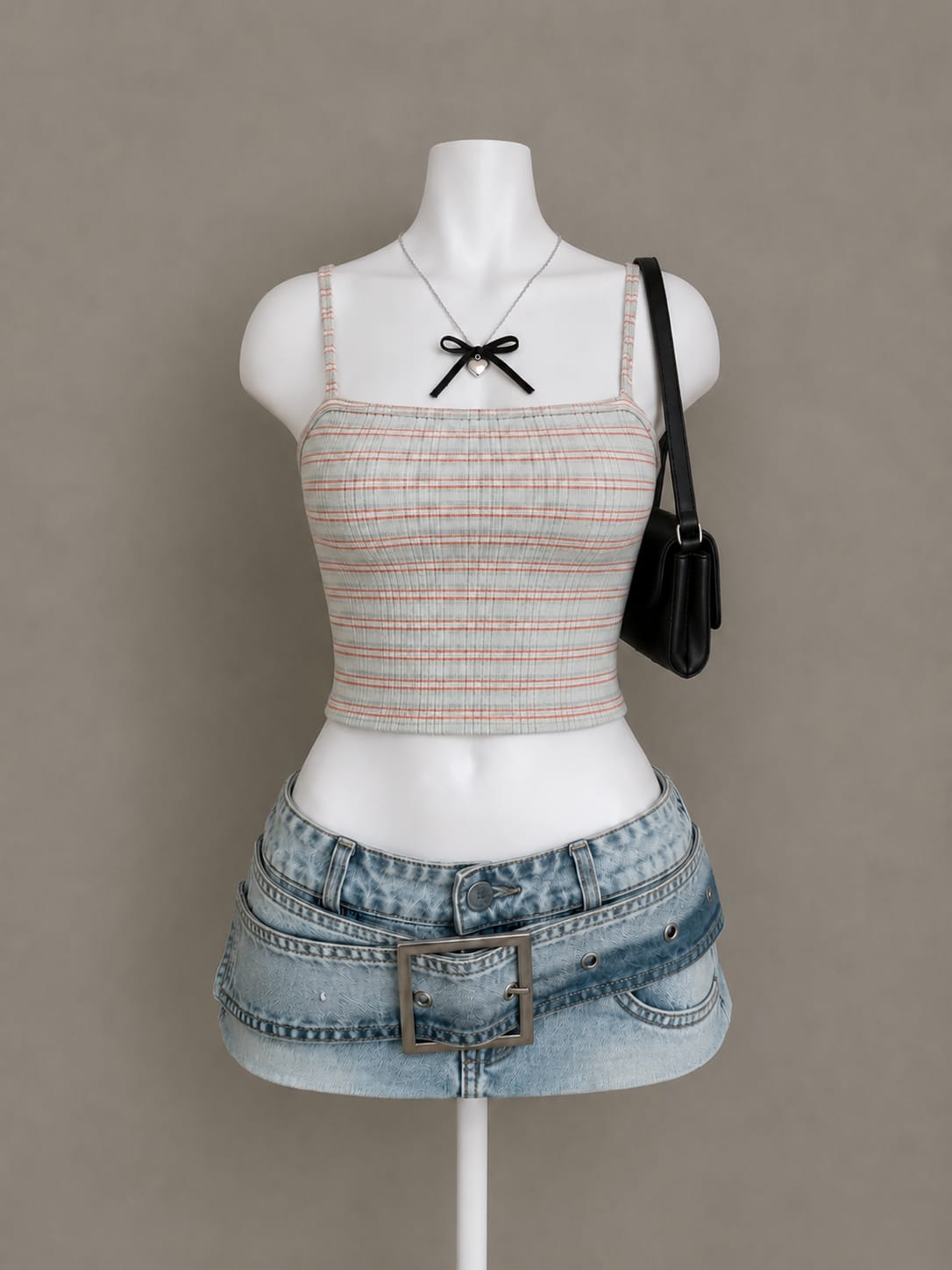 Light Blue Plaid Crop Camisole