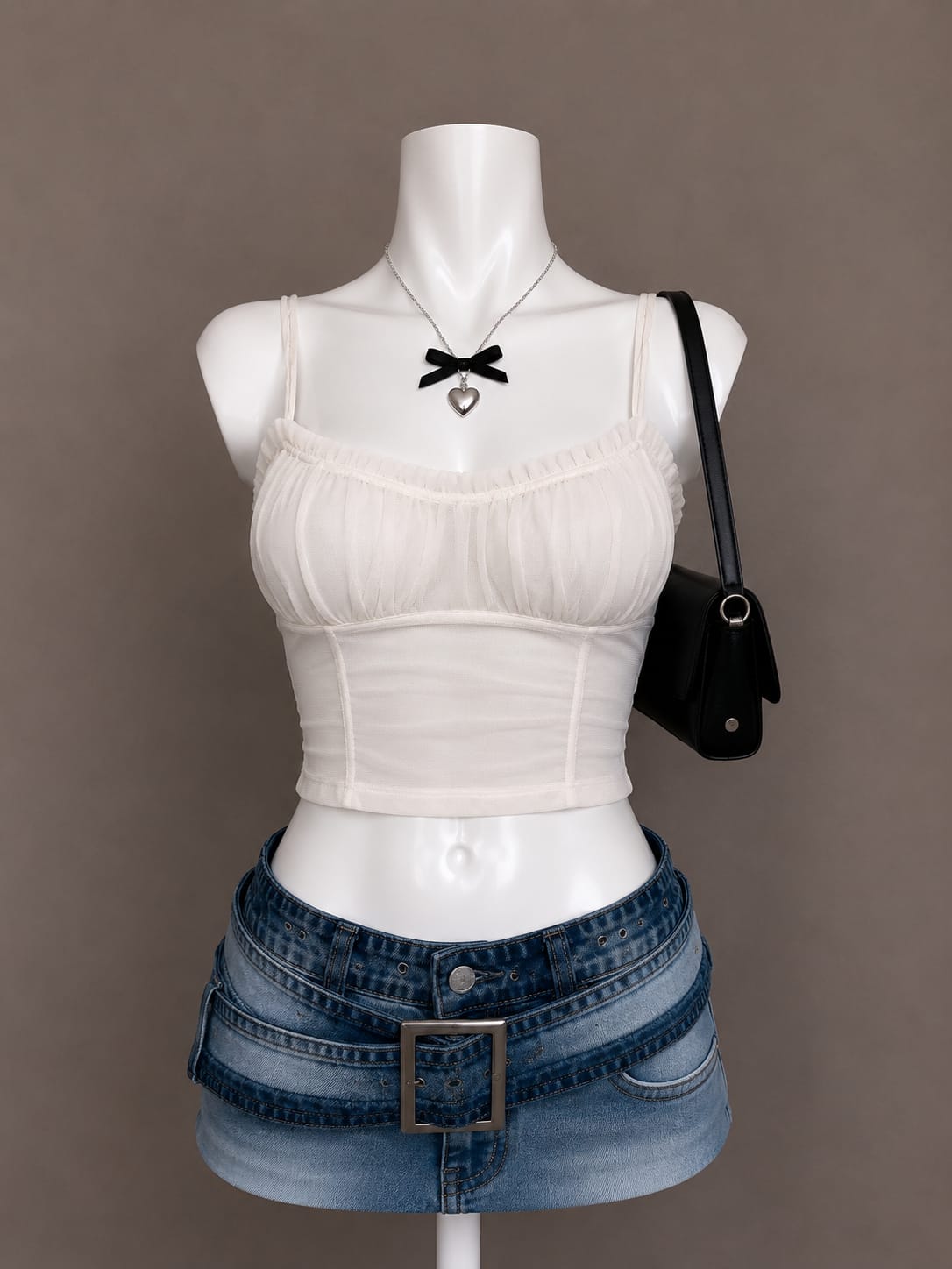 White Mesh Corset Crop Top