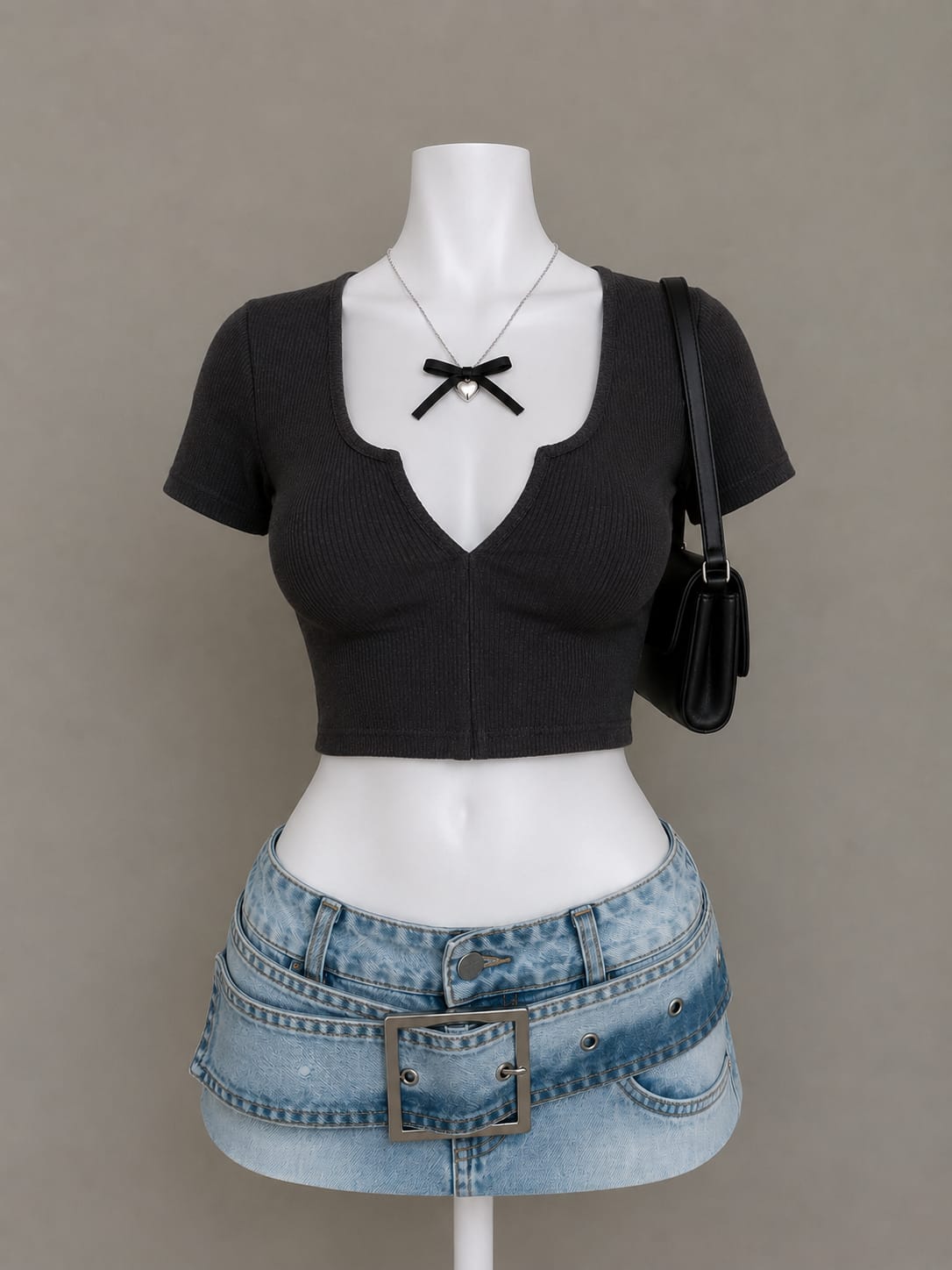 Black Ribbed Crop Top