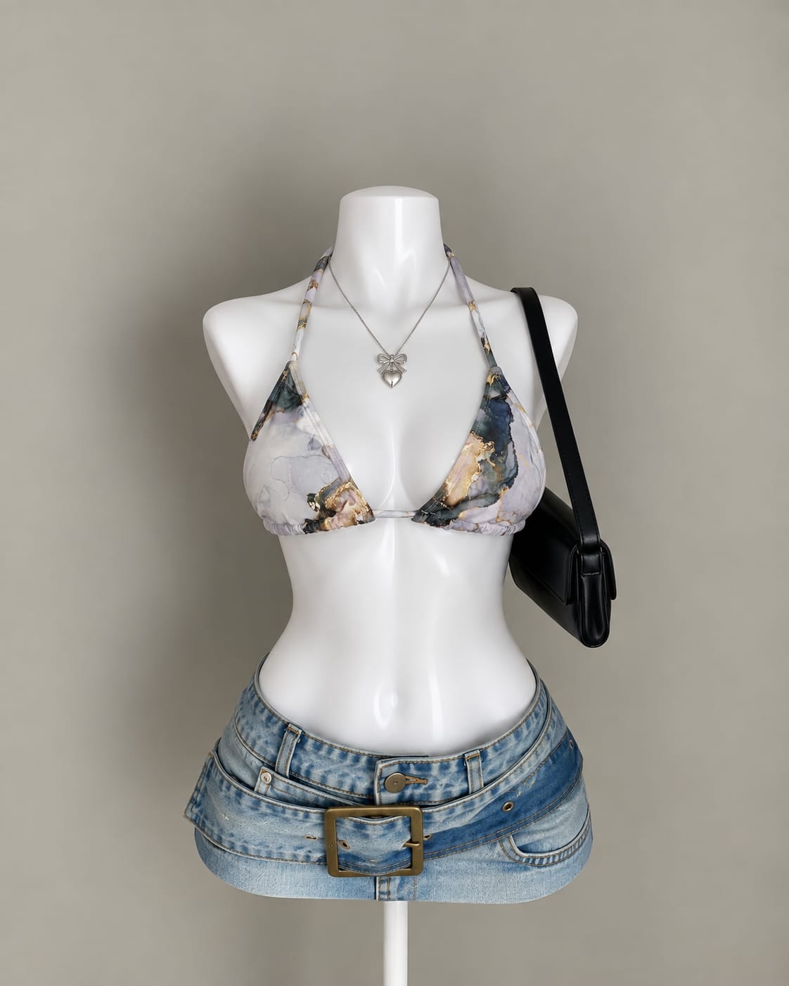 Gray Printed Bikini Top