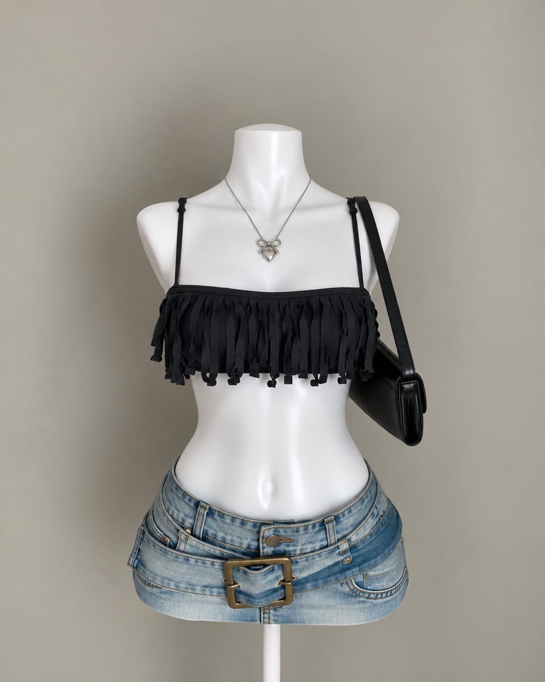 Black Fringe Bikini Top