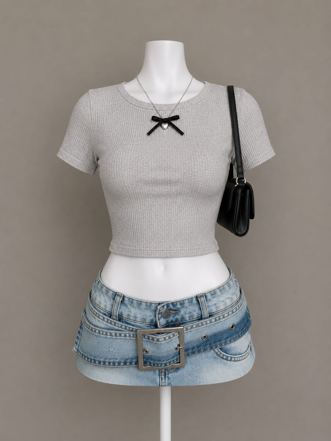 Gray Ribbed Crop T-Shirt