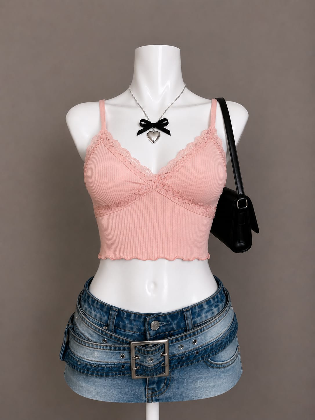Pink Lace-Trim Crop Camisole