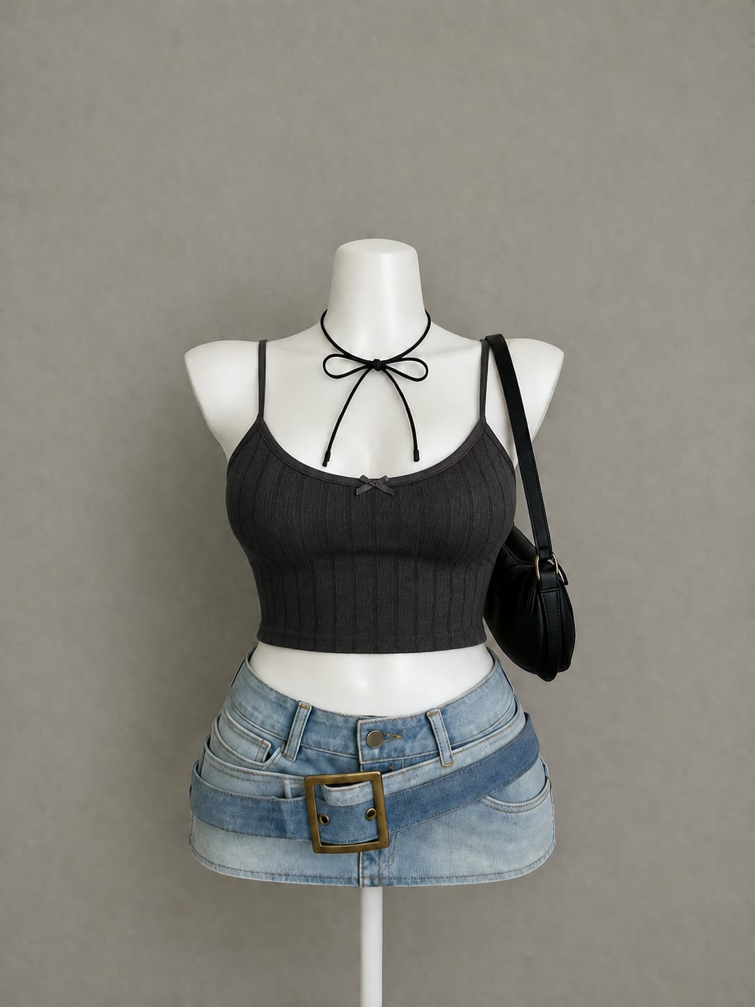 Black Ribbed Crop Tank Top