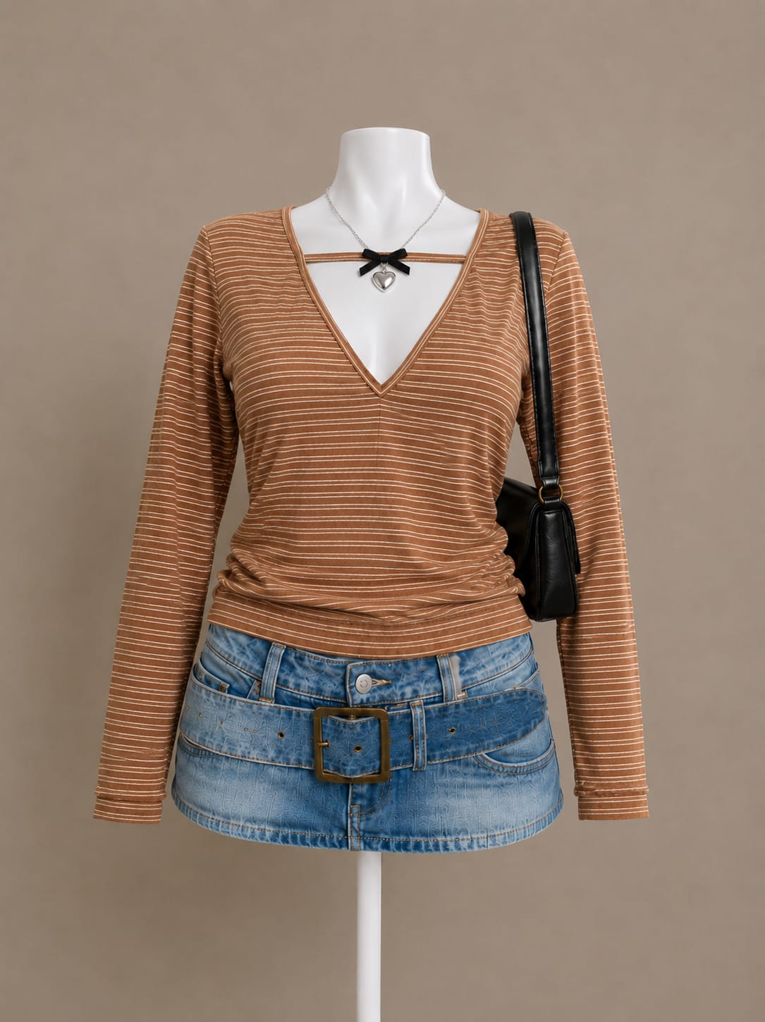 Brown Striped Long Sleeve Top