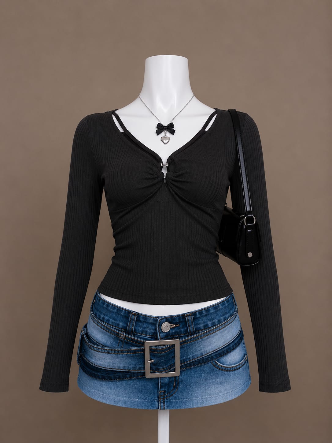 Black Ruched Long Sleeve Top
