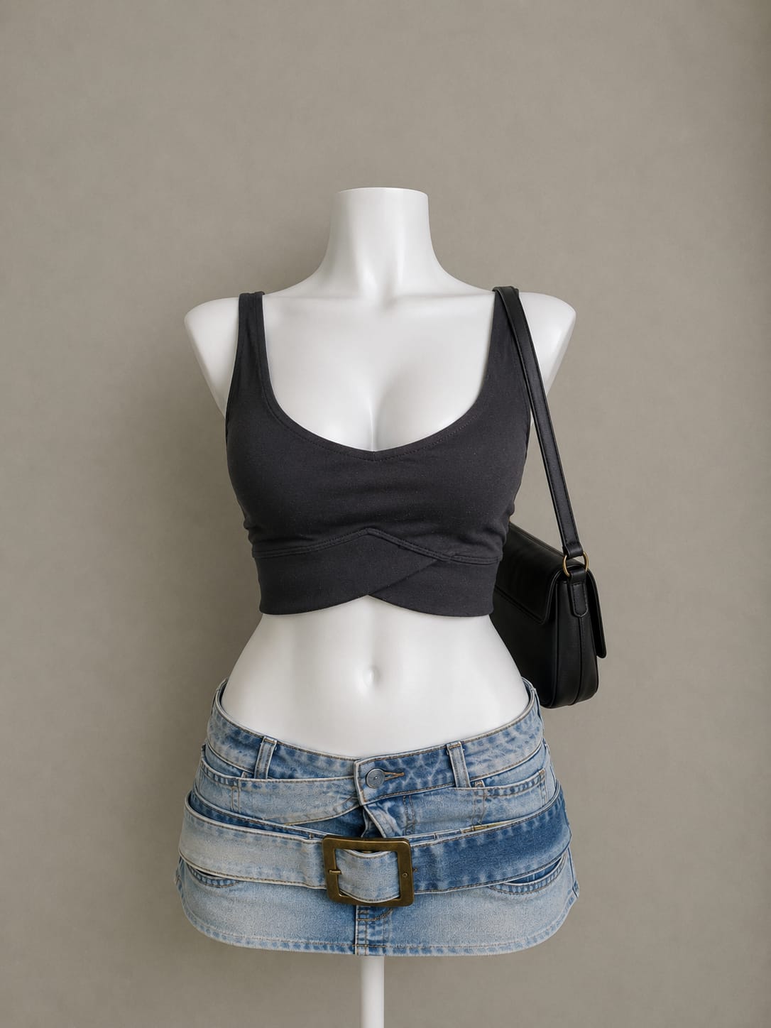 Black Crossover Crop Tank Top