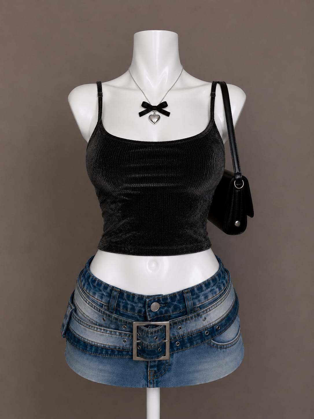 Black Textured Crop Camisole