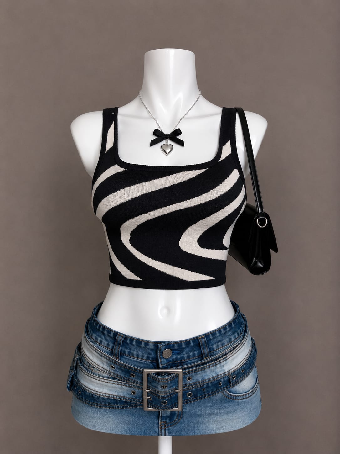 Black Abstract Crop Tank Top