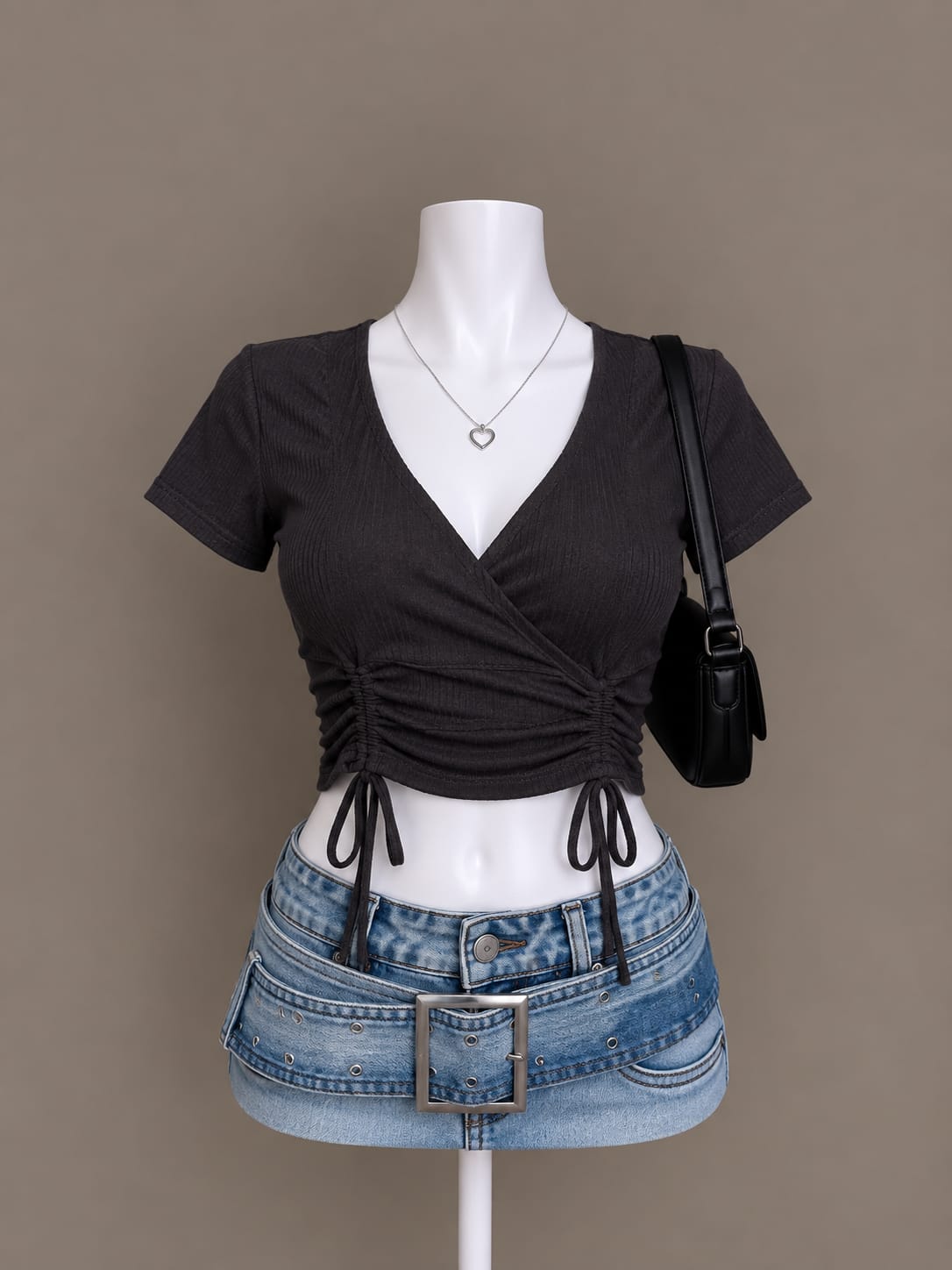 Black Ruched Crop Top