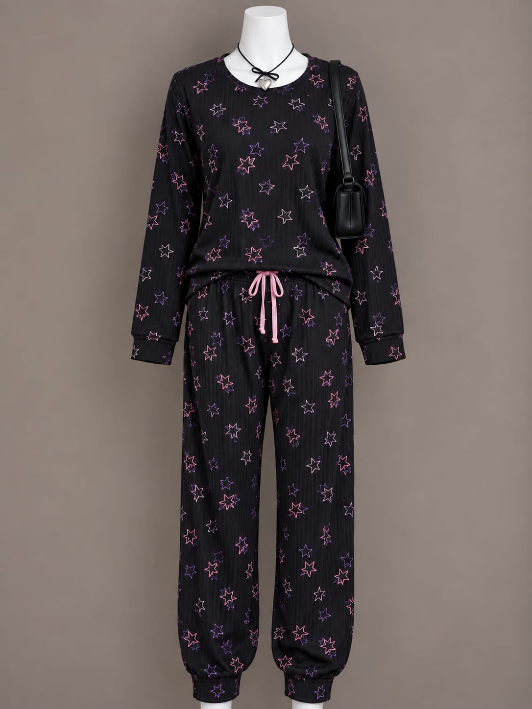 Black Star Print Pajama Set