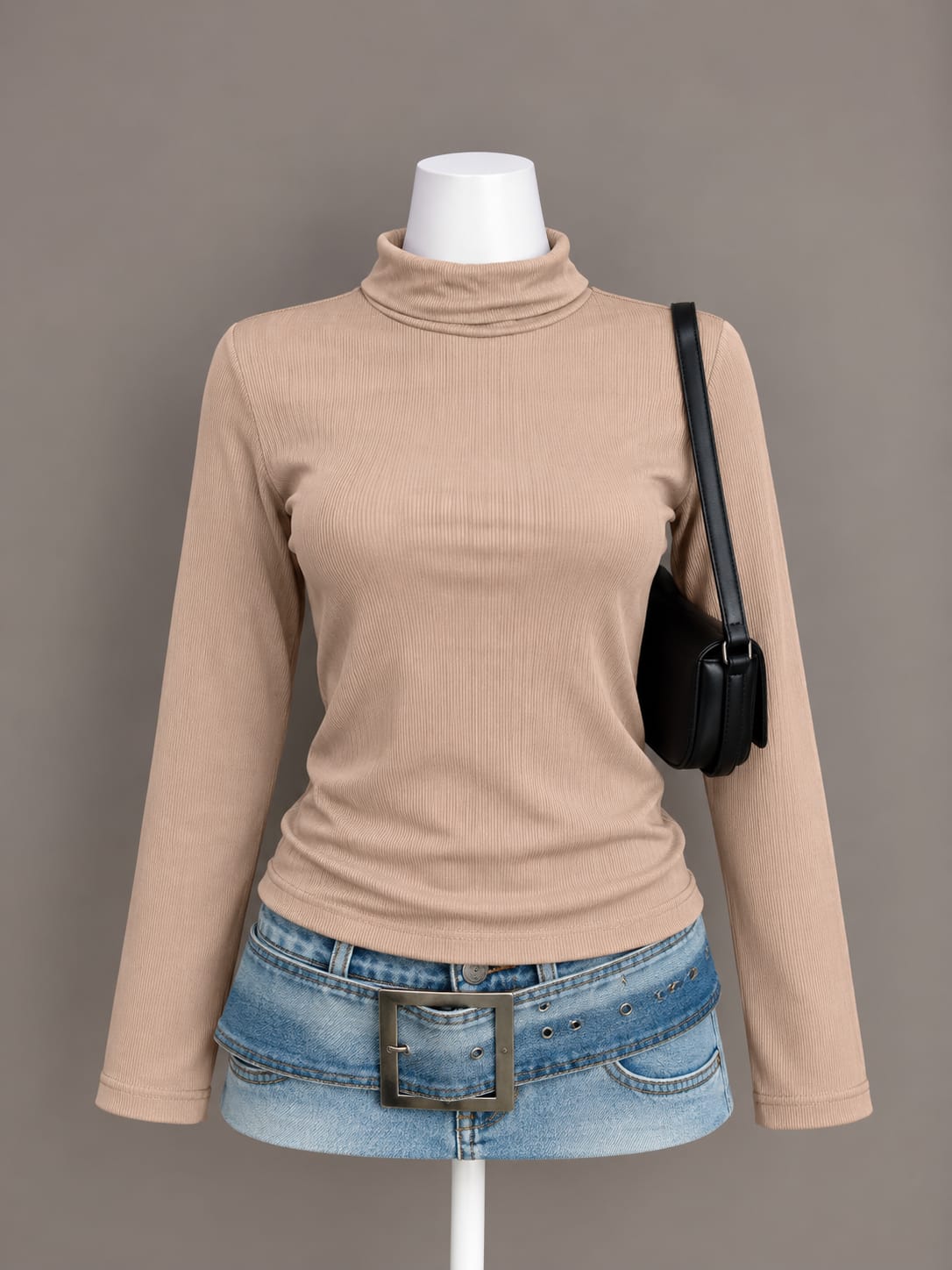 Beige Turtleneck Top