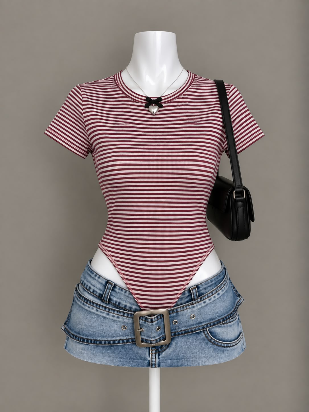 Burgundy Striped Bodysuit
