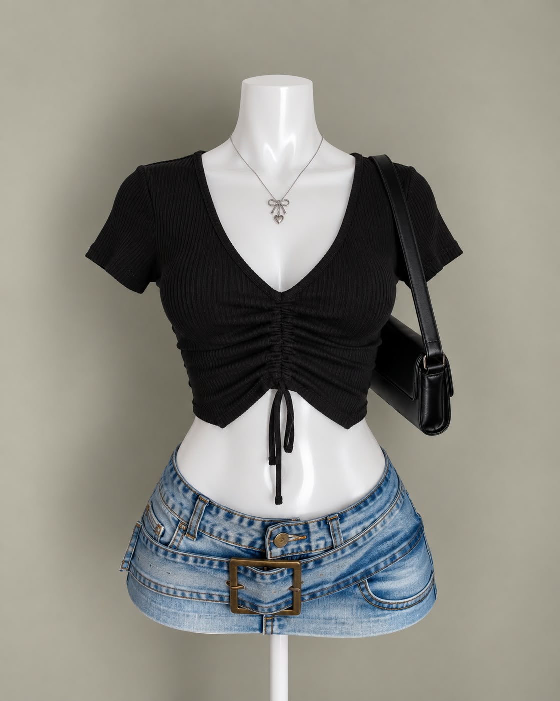 Black Ruched Crop Top