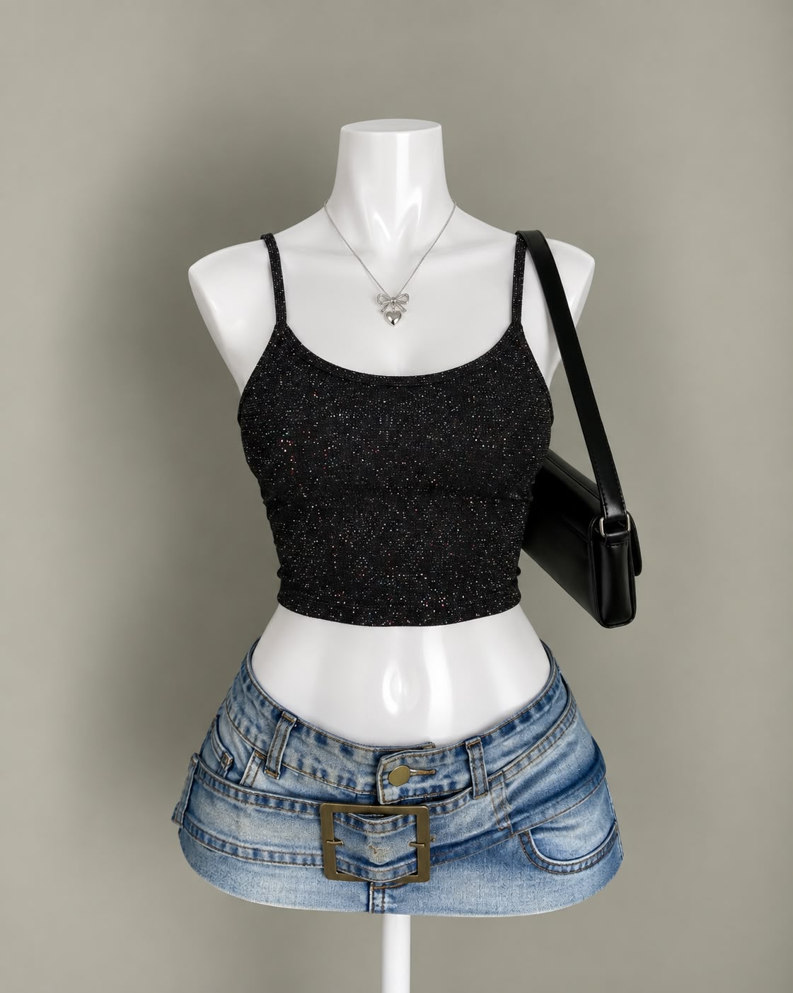 Black Glitter Crop Top
