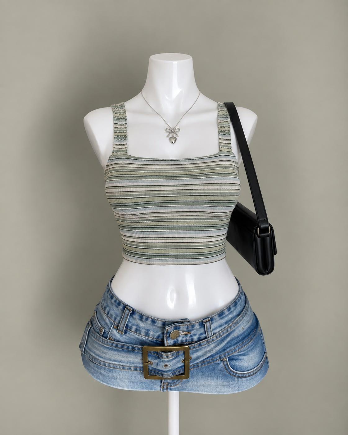 Sage Striped Crop Top