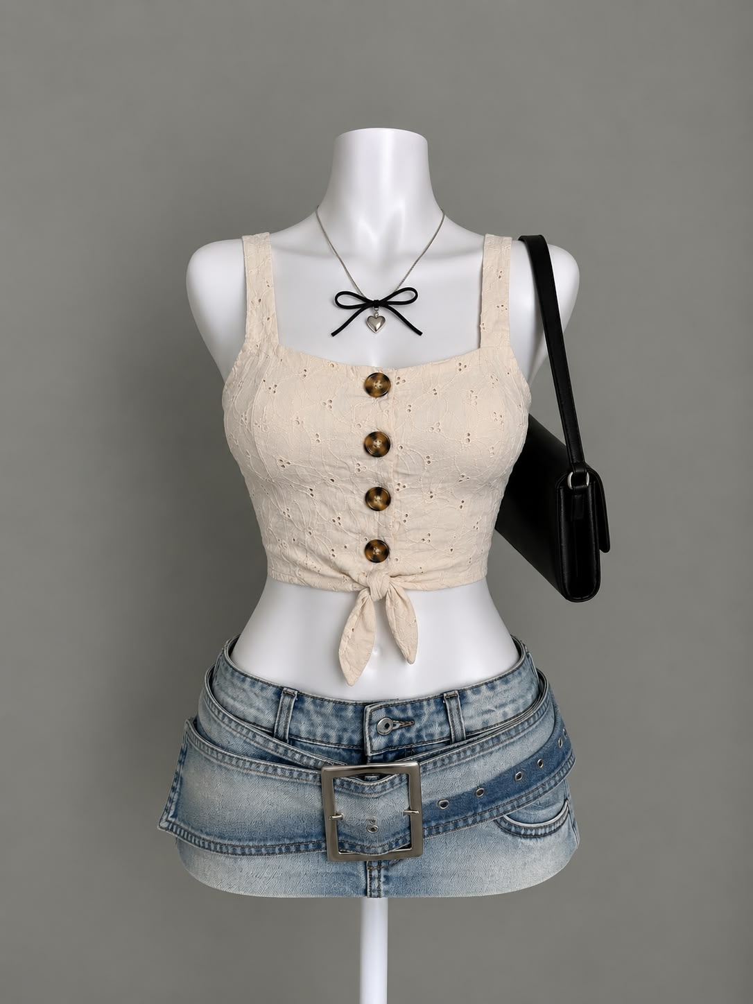 Beige Tie Crop Top