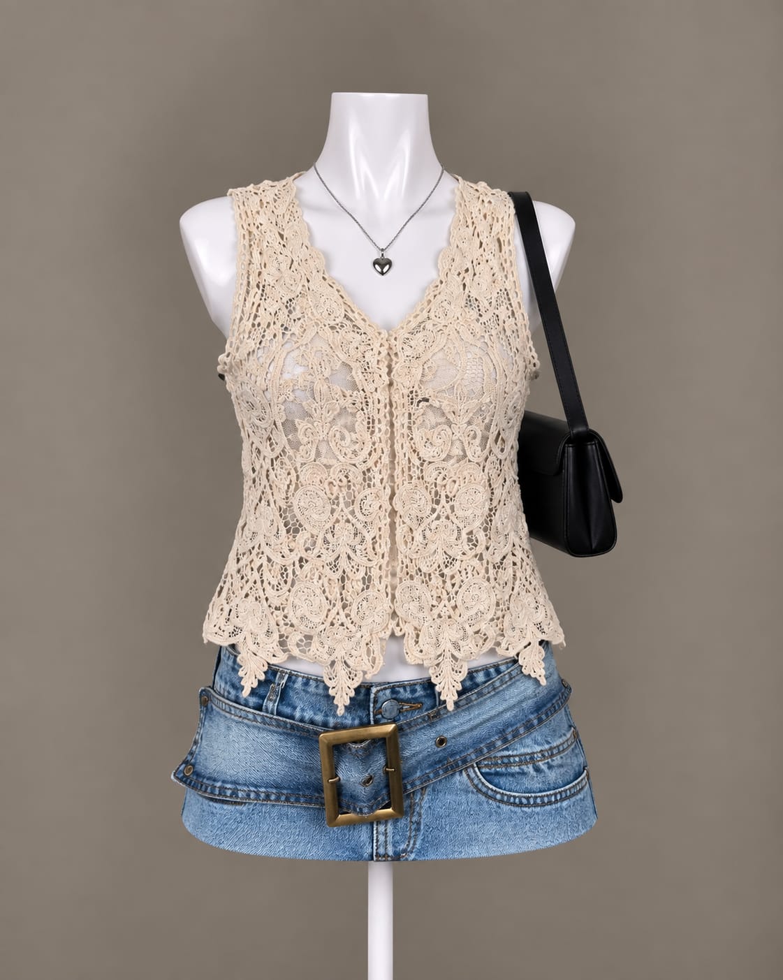Cream Lace Vest