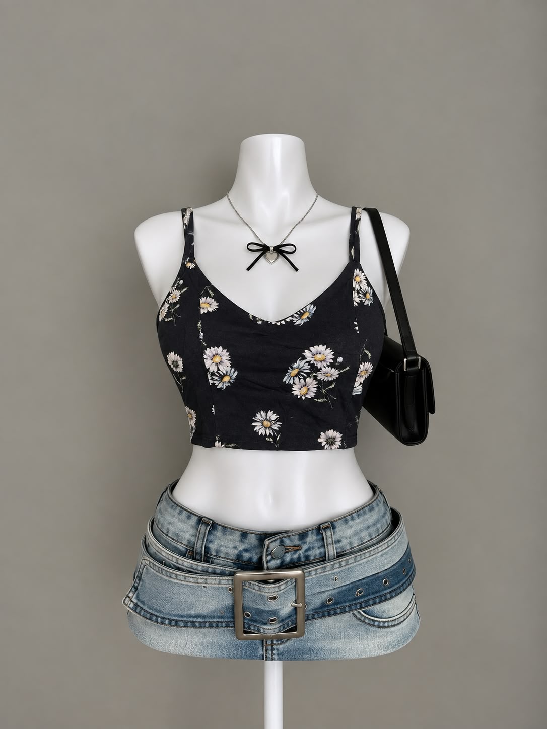 Black Floral Crop Top