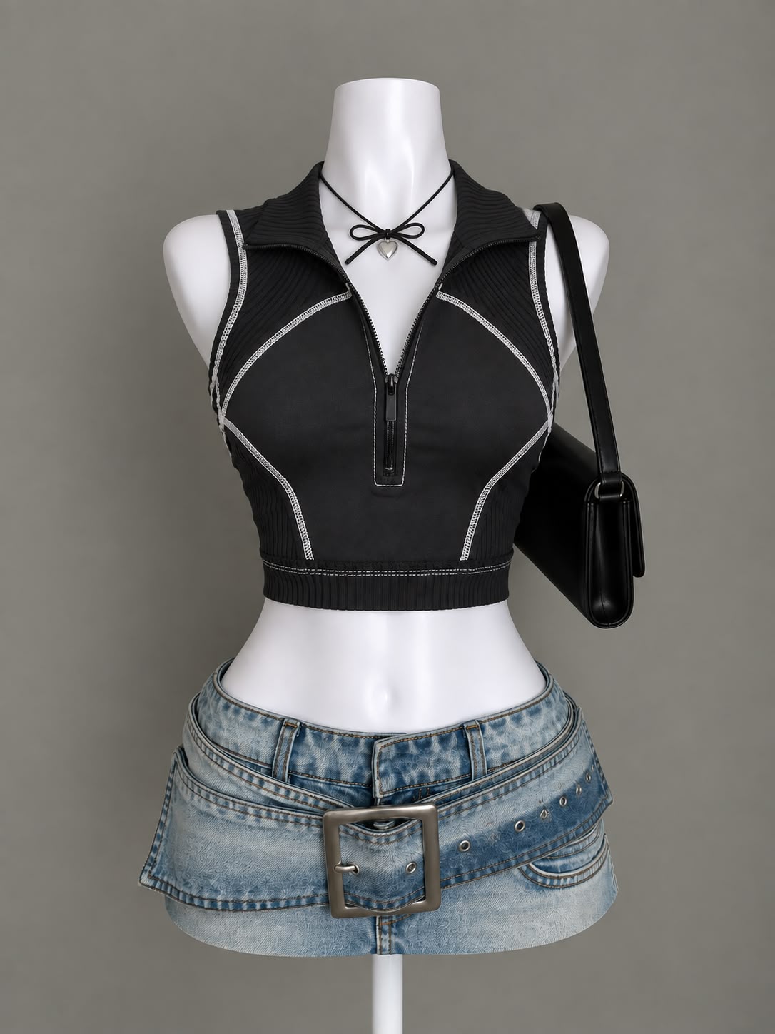 Black Zip Crop Top