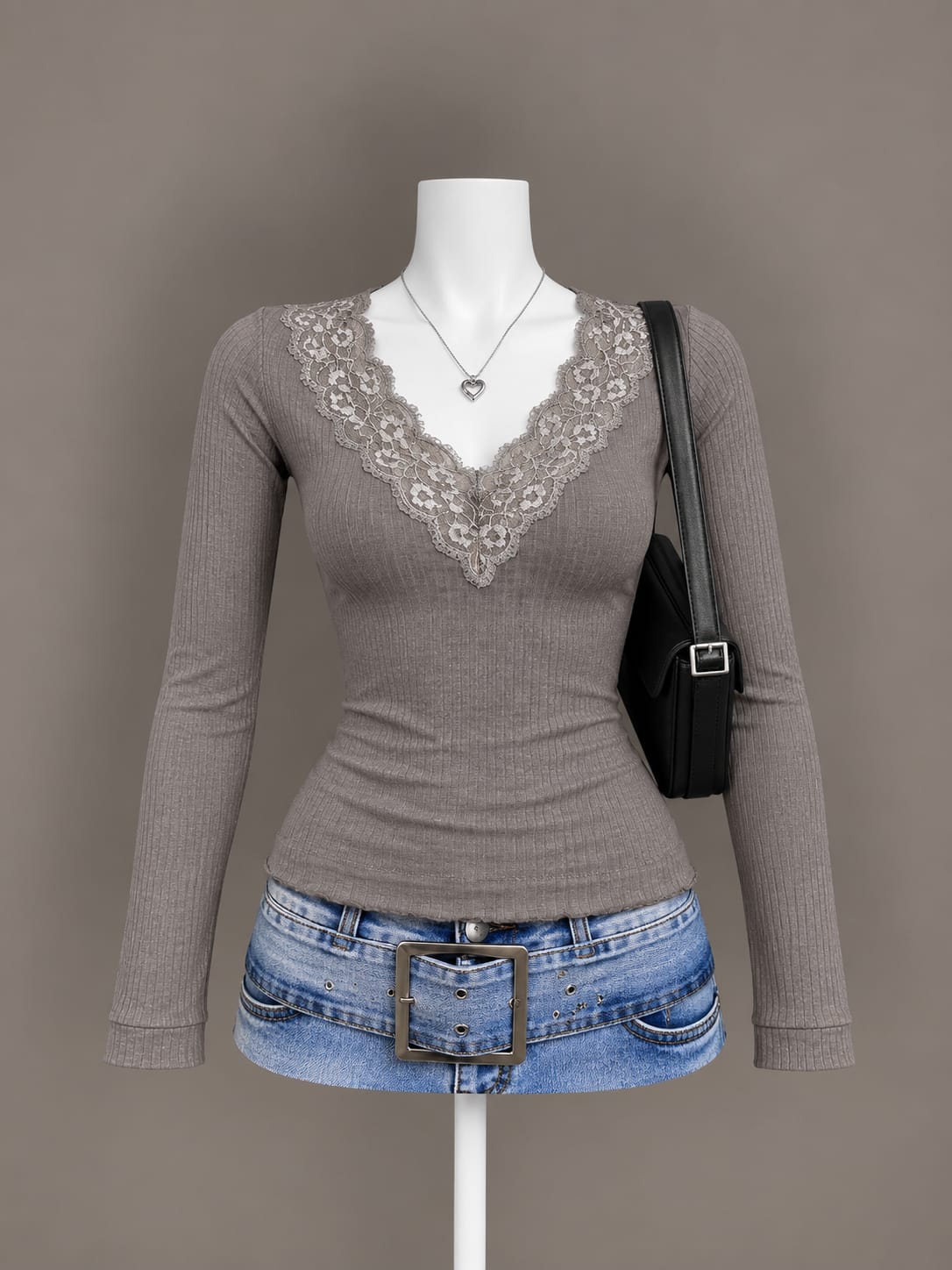 Gray Lace Top