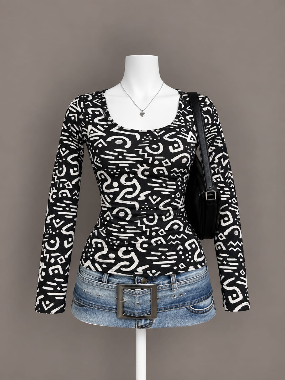 Black White Printed Top