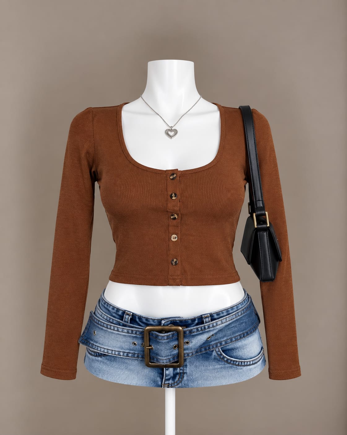 Brown Button Top