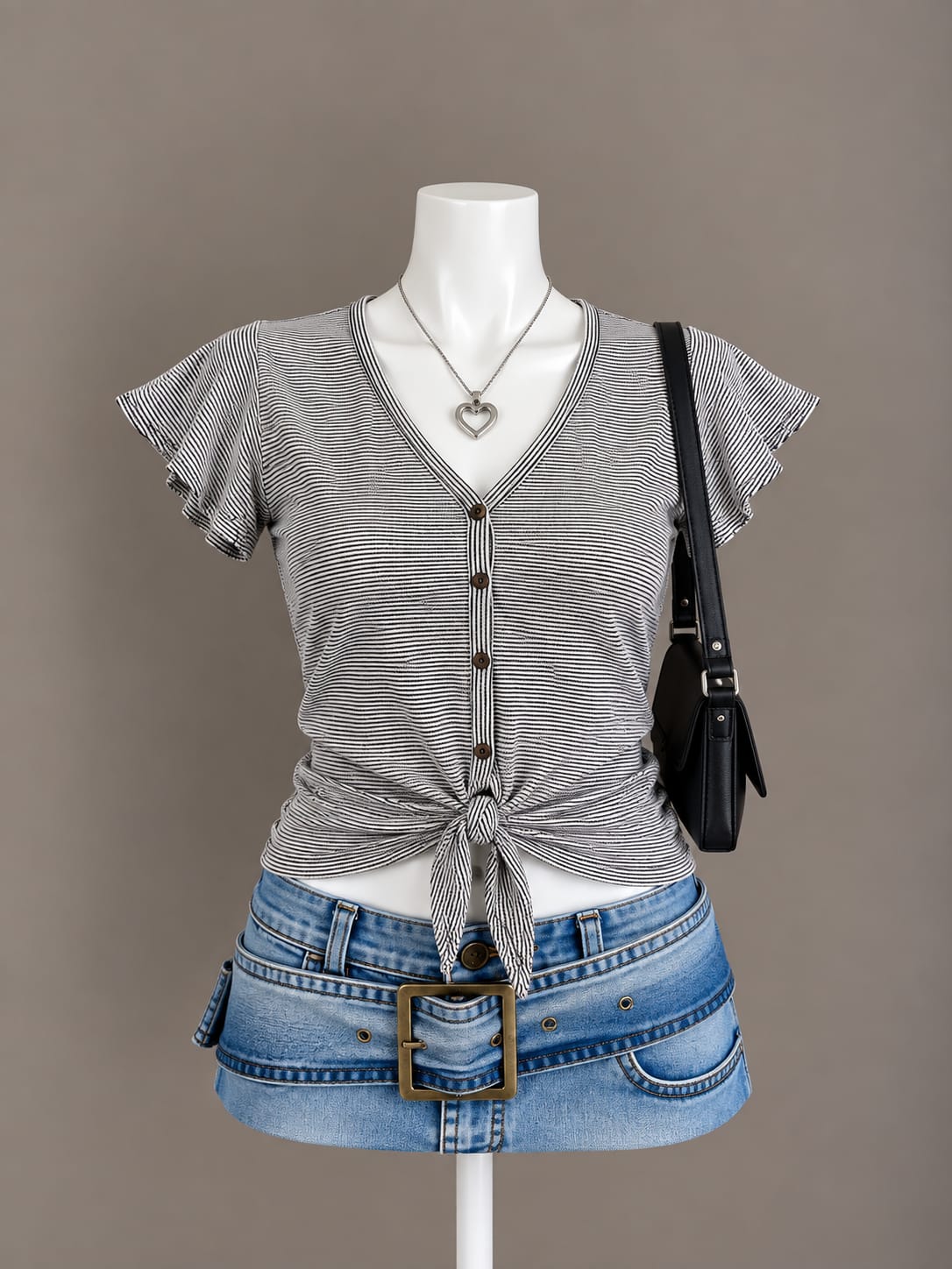Black White Tie-Front Top