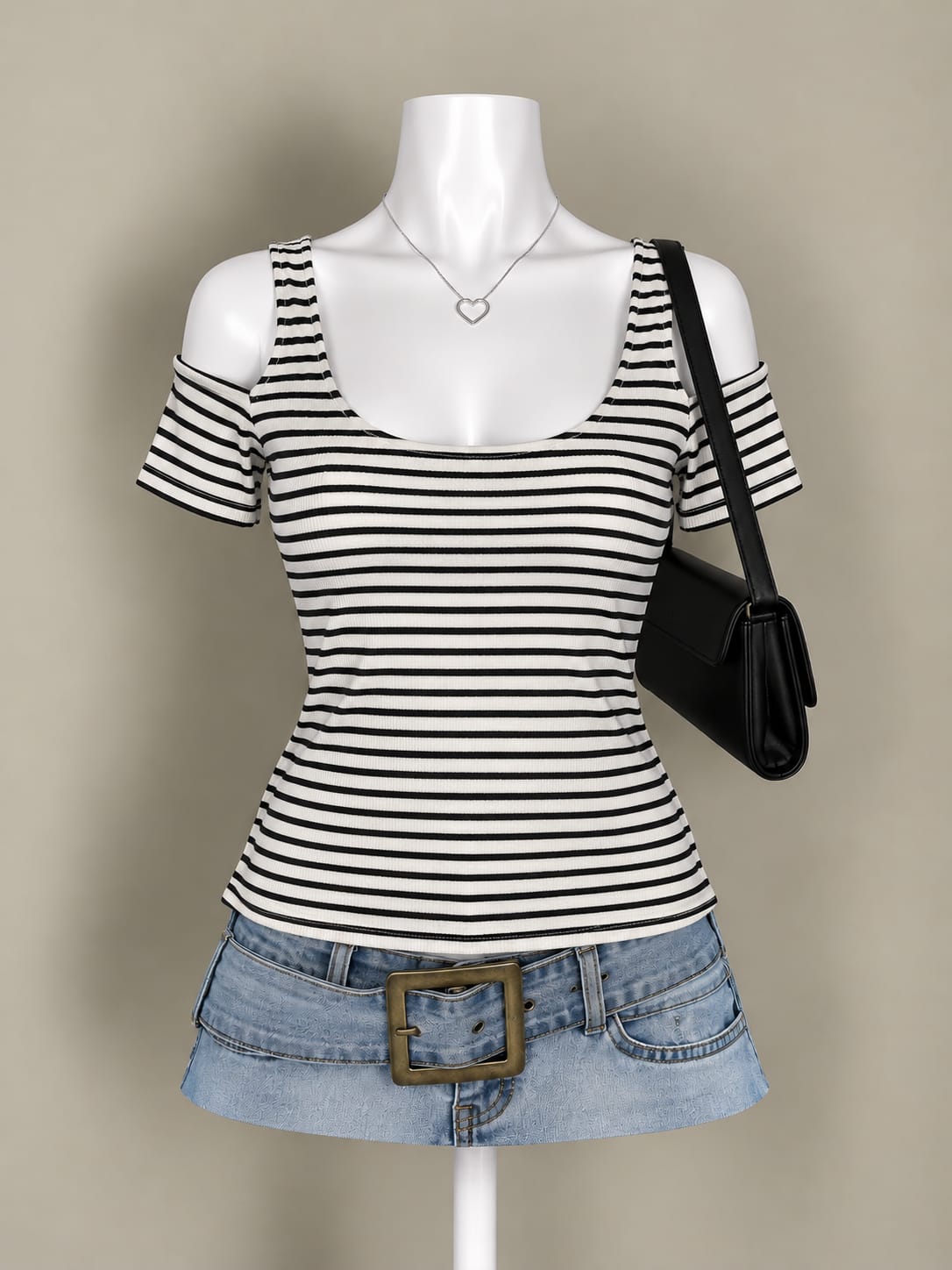 Black White Cold Shoulder Top
