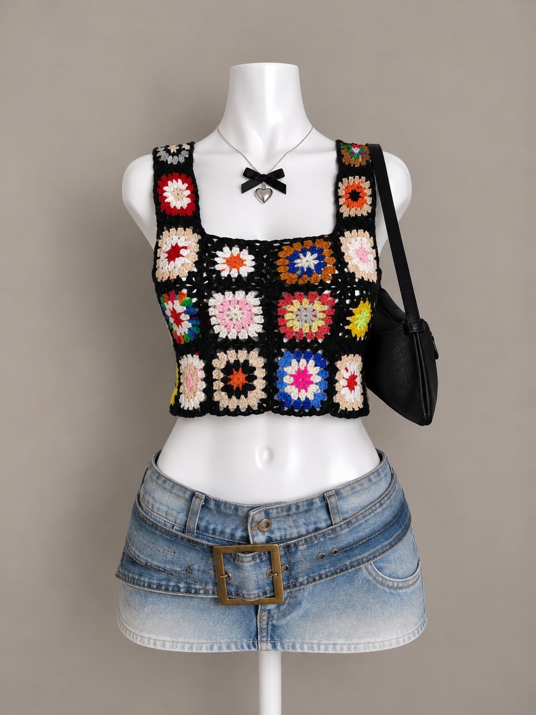 Black Crochet Crop Top