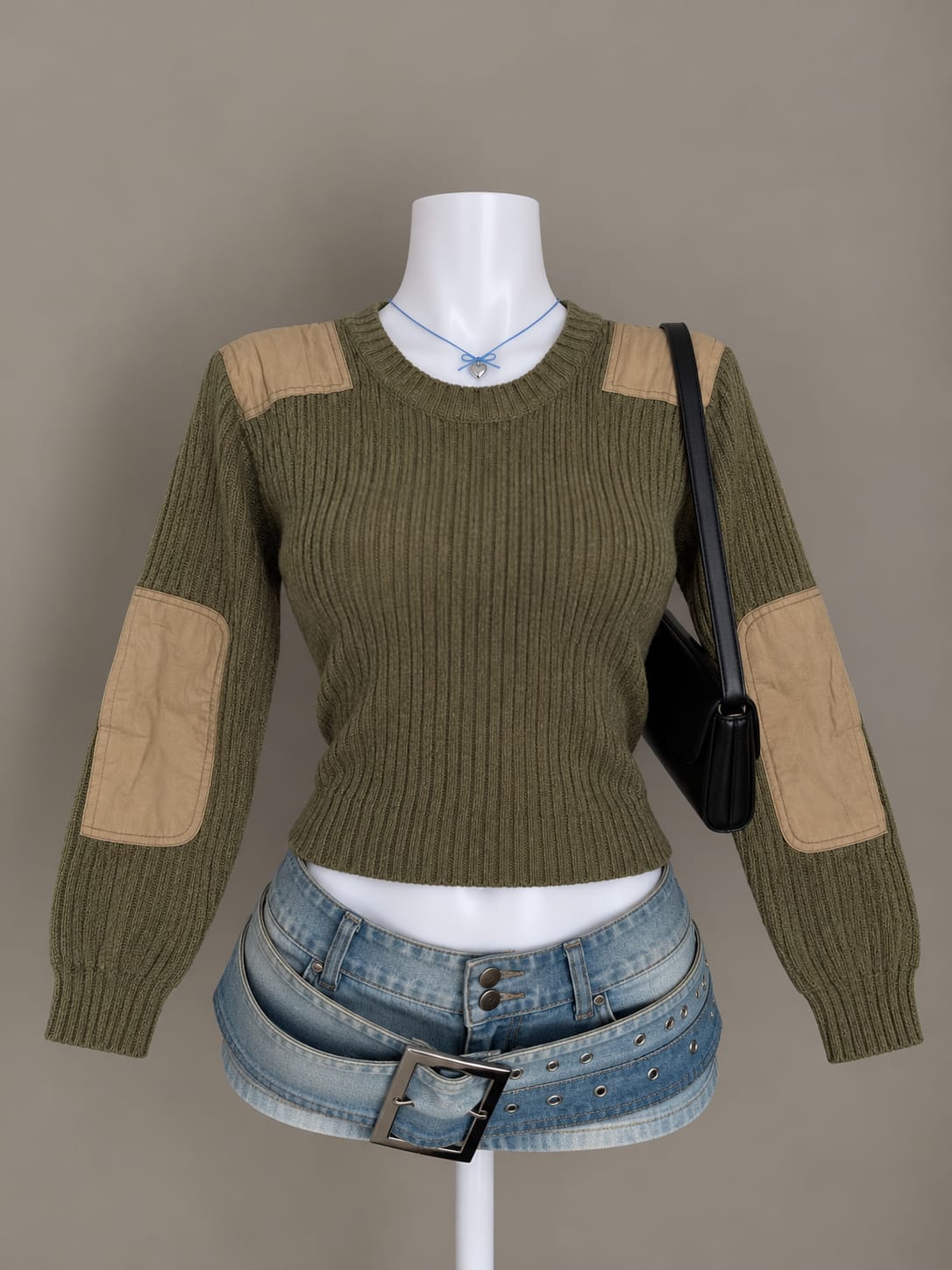 Olive Green Crop Sweater