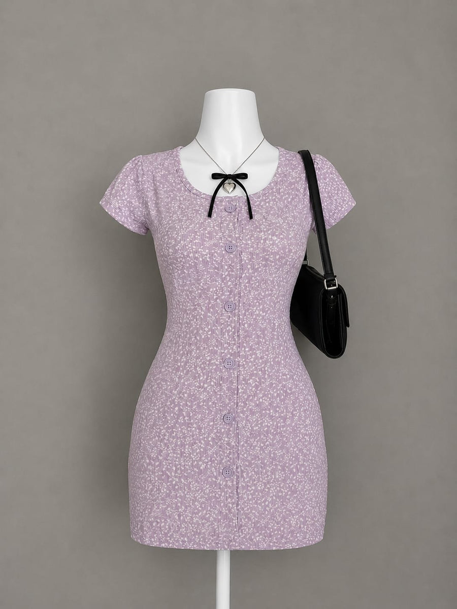 Lavender Floral Button Mini Dress