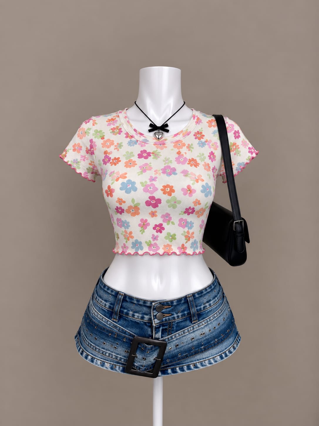 White Floral Crop Top